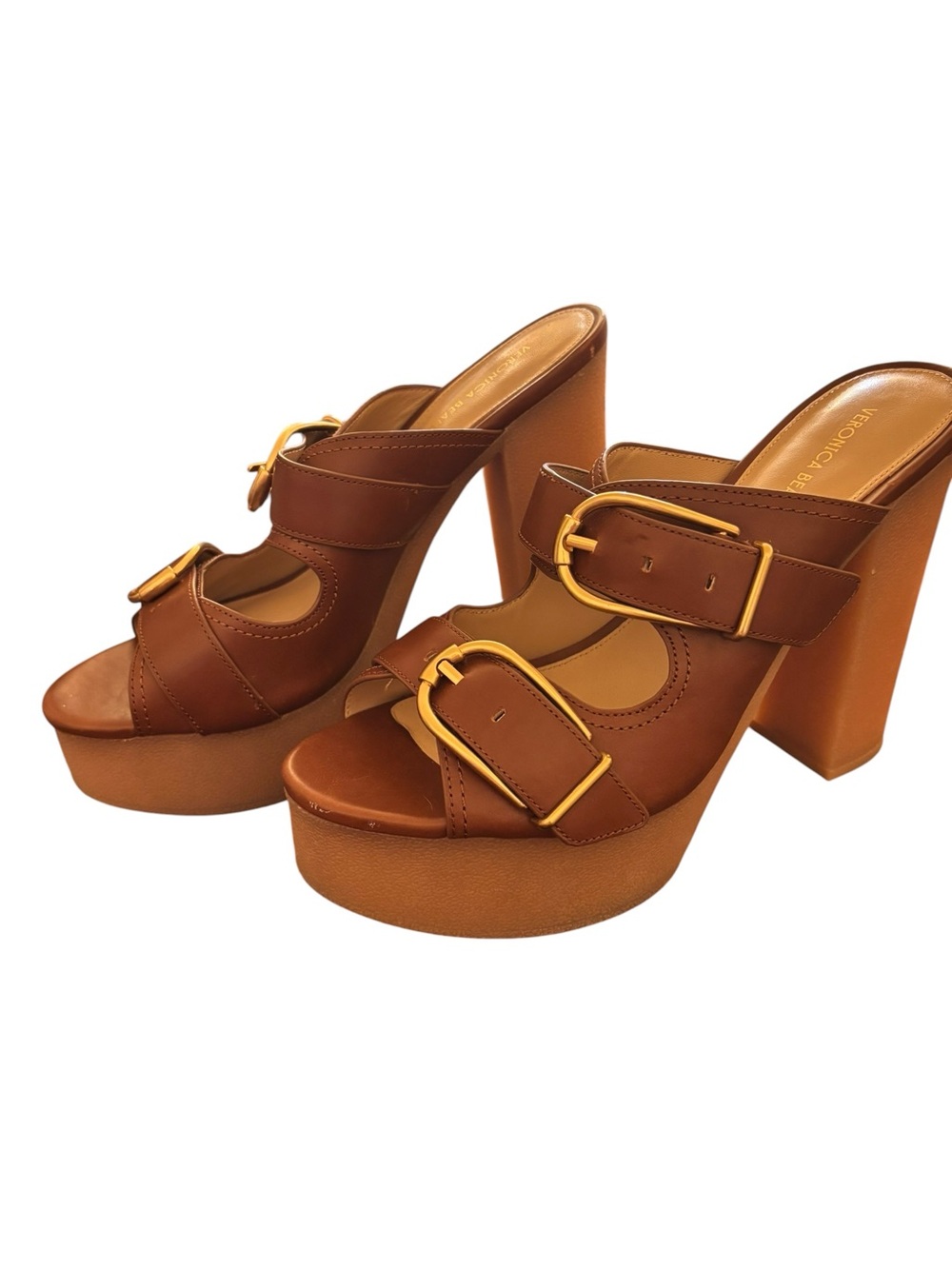 Veronica Beard Garrick Dual Buckle Platform Hazelwood Brown Sandals – Sz 9